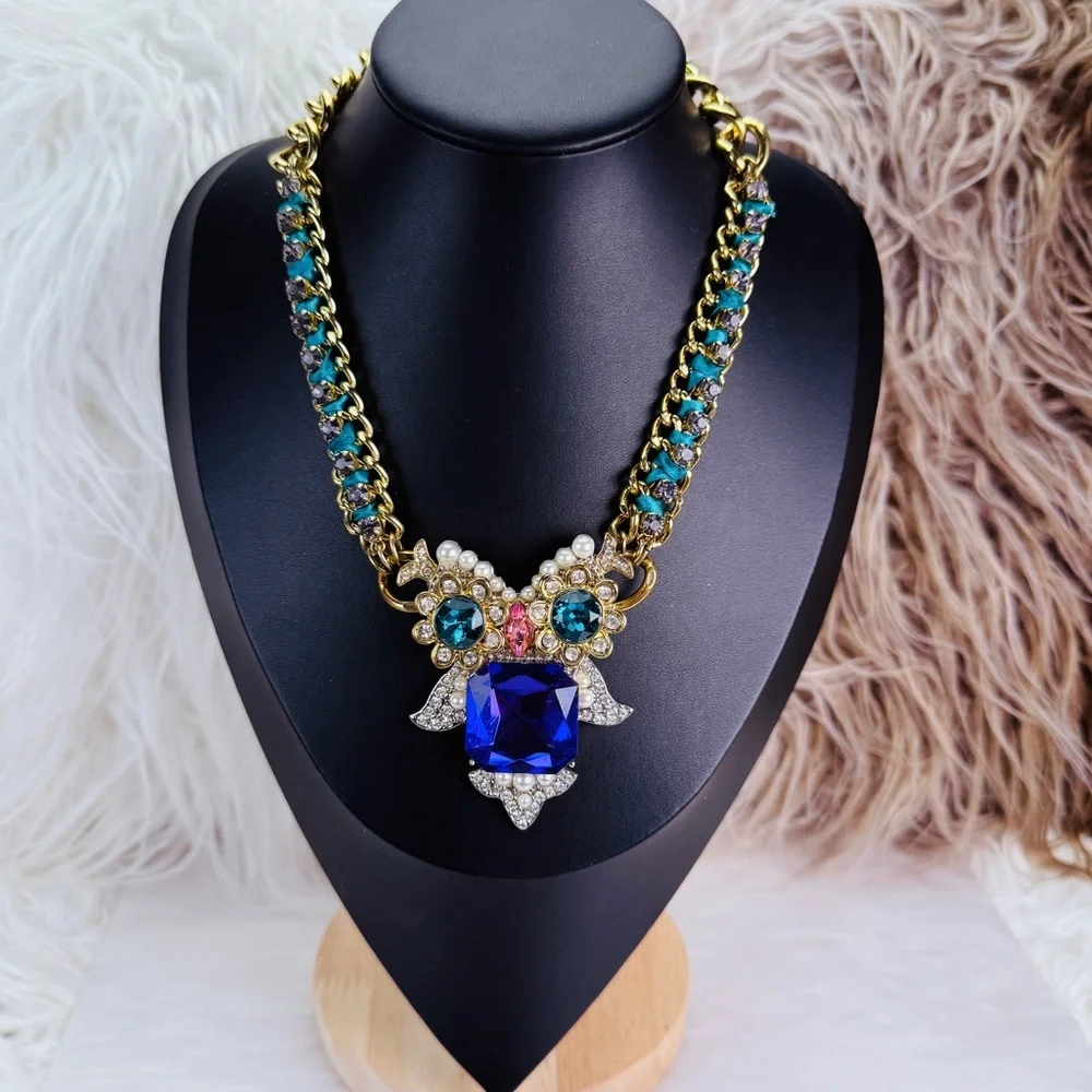 Betsy Johnson Goldtone Critters Crystal Owl Statement Pendant Necklace